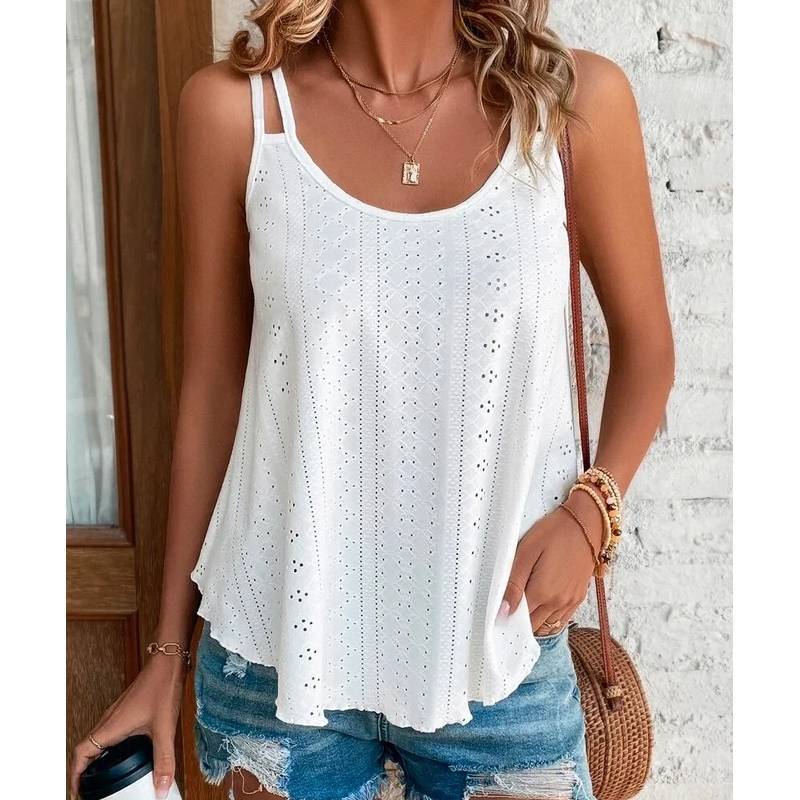 T Shirt Women Sleeveless Knit Tank Top With Round Neck For Casual Streetwear