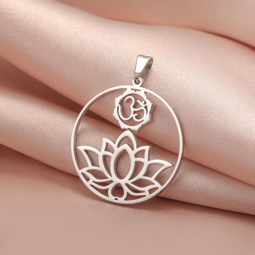 Dawapara Lotus Flower Charm for Jewelry Making Yoga Buddhist Mandala OM Lotus Pendant Accessories Stainless Steel Jewelry