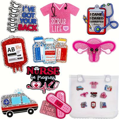 9pcs Nurse Accessories for Beach Bag, Simply Southern Totes, and Similar Styles. Acrylic Insert Charms for Rubber Beach Totes, DIY Wallet Making