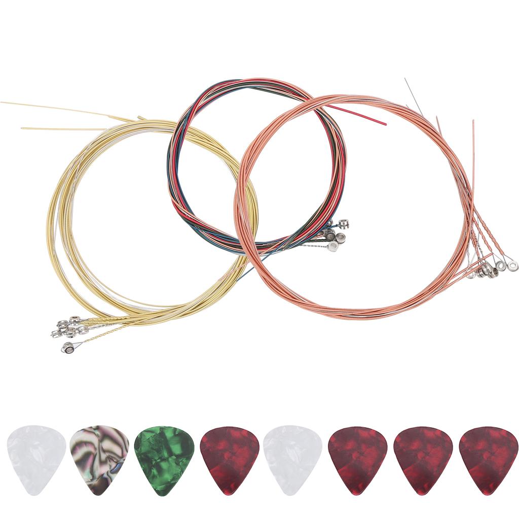 3 Set Acoustic Guitar Strings Steel Replacement 8Pcs Celluloid Picks for Performers Zxs0002