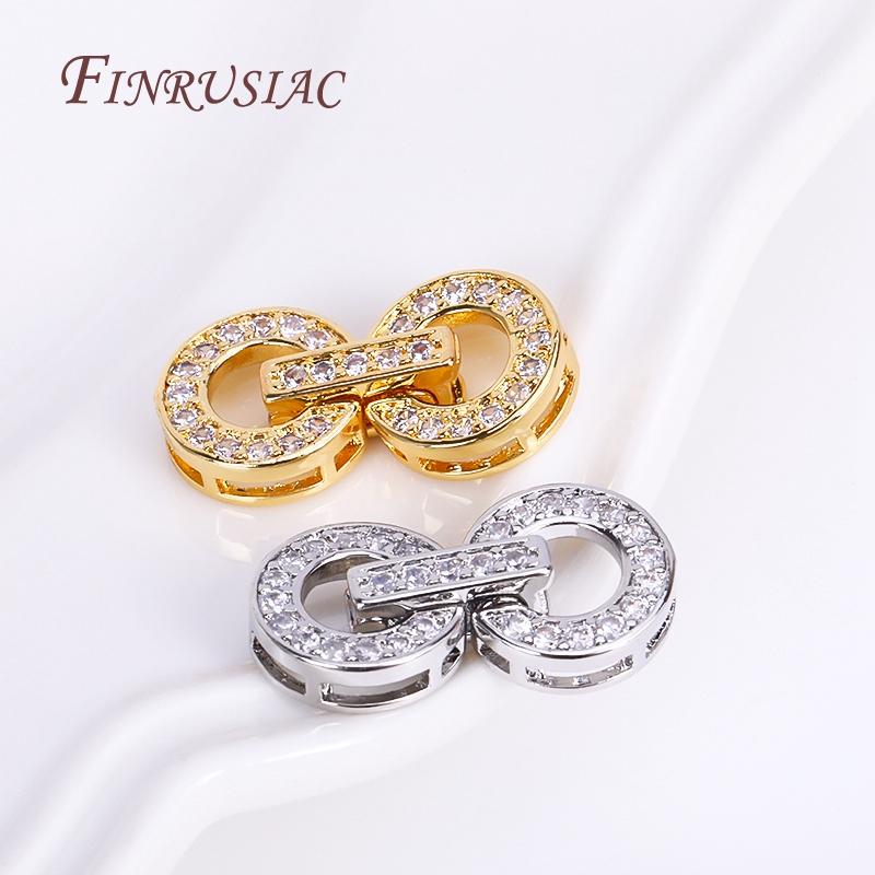 11X24mm 18K Gold Plated Inlaid Zircon Round Fastener Connector Clasps For Bracelet Necklace Making,DIY Pearls Jewelry Fittings