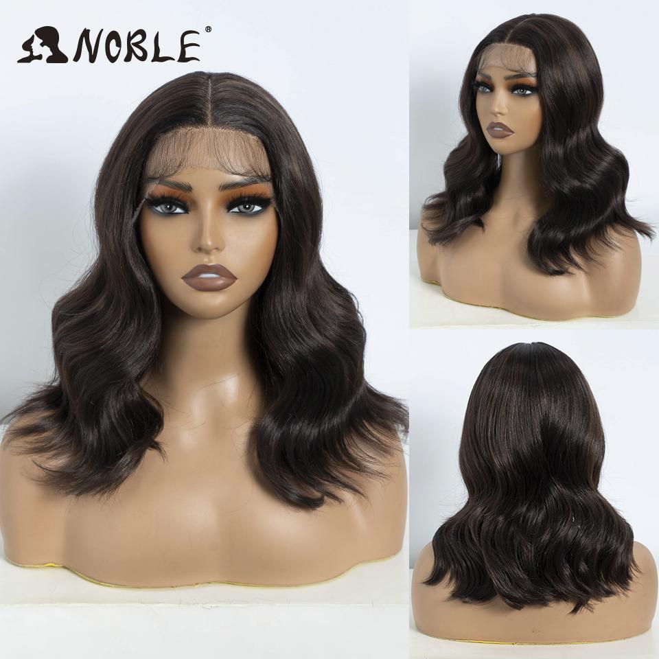 Noble Synthetic Lace Front Wig Body Wave Wig 14 Inch Middle Part Lace Wigs For Women Lace Front Wig Ombre Blonde Golden Wig