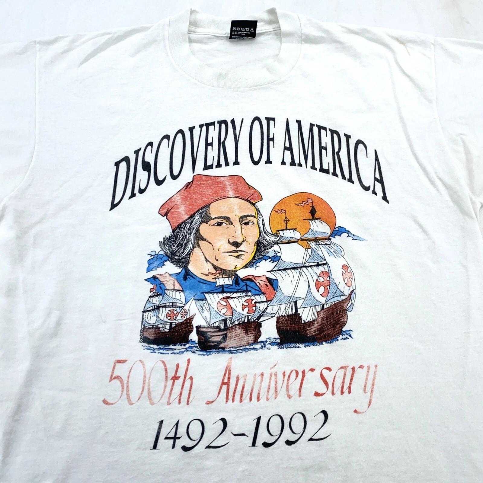 

vintage 90s DISCOVERY OF AMERICA 500TH ANNIVERSARY T-Shirt LARGE history thin S