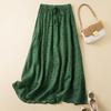 Winter 2025 New Retro Literary Skirt Women's Loose Cotton and Linen Polka Dot Printing Medium and Long Big Swing Skirt