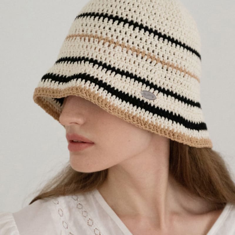 

Slowslowly №178 / Полосатая вязаная крючком панама _ Бежевый Beige