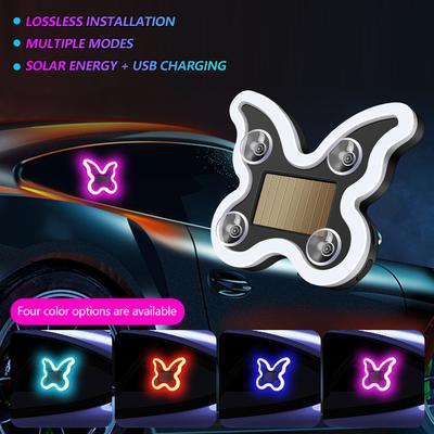 Solar Powered Heart Butterfly Shape No Wiring Mood Lighting Car Triangle Window Neon Atmosphere Light for Interior Decoration