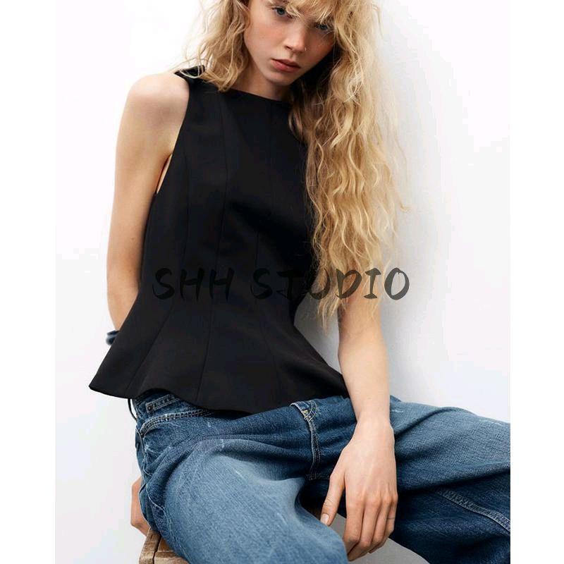 Spring New Women Clothes Boat Neck Sleeveless Capri Short Skirt Hem Bowknot Decoration Top 2606777