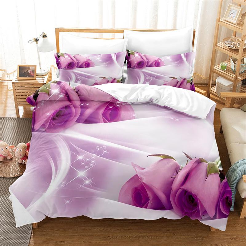 Comforter Purple Flower Double Bed 200X200 Thin Floral Bedding Set 3Pcs 2Pcs With Single 220X240