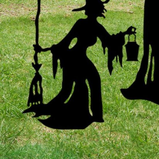 Yousheng 1/3Pcs Halloween Witch Decorative Garden Stake Weather-proof Metal Outdoor Patio Yard Lawn Spooky Witch Silhouette Sign Stake Ornament