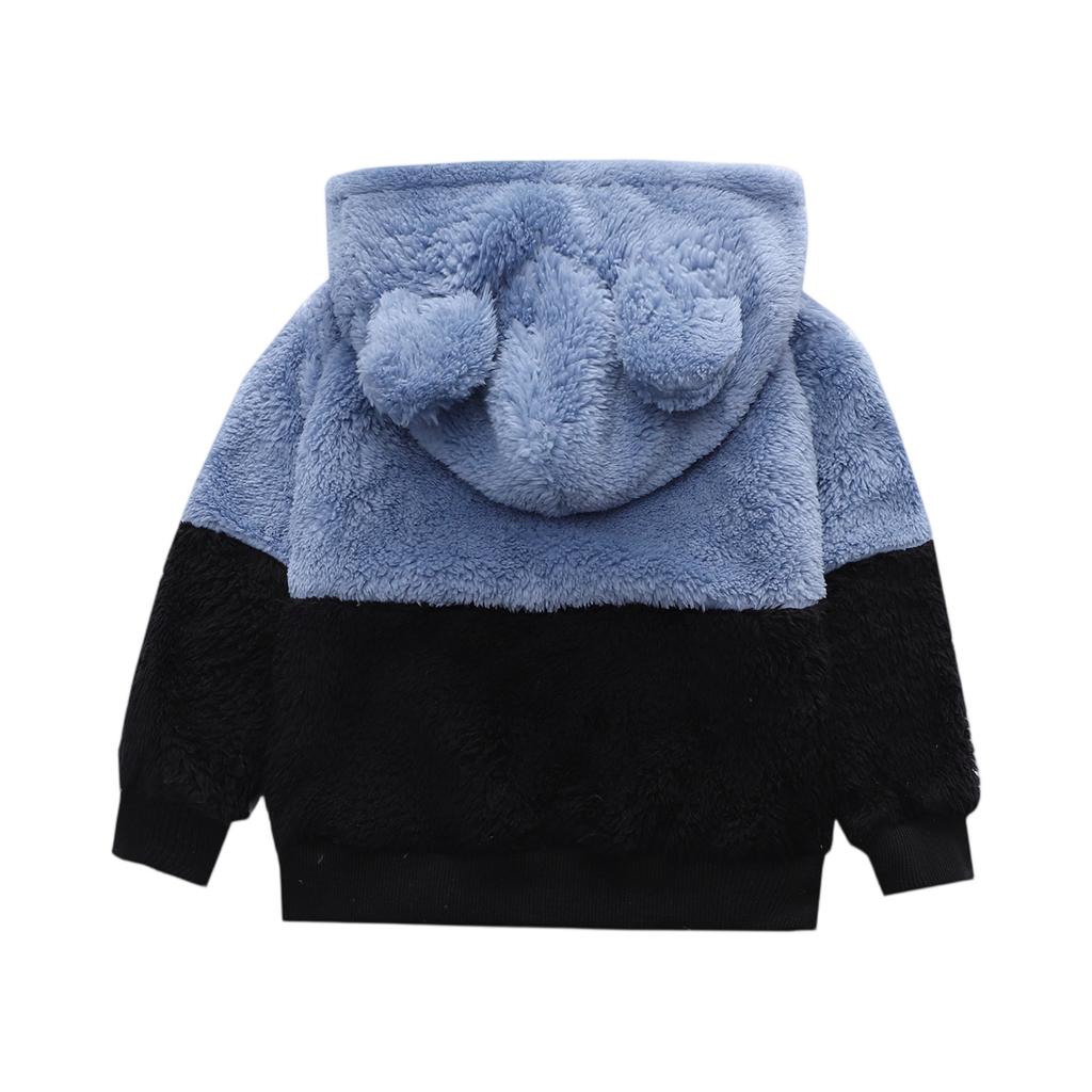 Kids' Color Block Hoodie Plush Winter Top