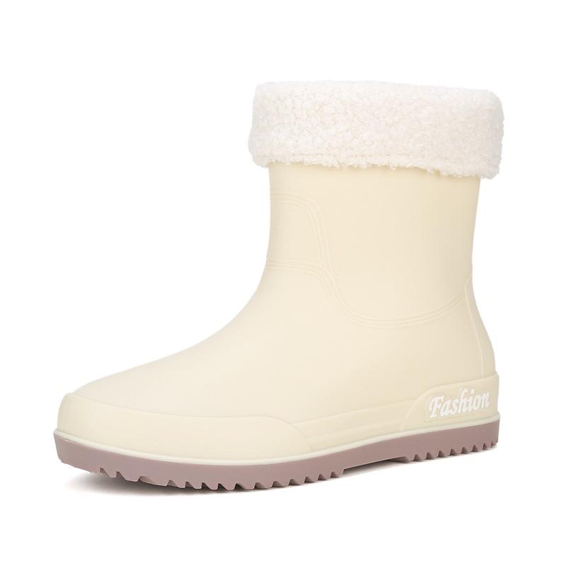 rain shoes women's adult short water shoes non-slip waterproof boots wear-resistant four-season students versatile solid color warm rain boots women