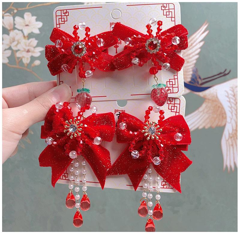 1 Pair Elegant Women's Hair Accessories Artificial Red Gemstones Suitable For Daily Holiday Ceremony Wear Girl Jewelry Hair Clip