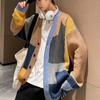 Toamnă și iarnă stil coreean modă tricot cardigane pulover mozaic culoare cuplu bărbați ocazional la modă paltoane jachetă haine bărbați