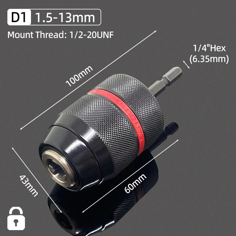 1/2"-20UNF Drill Chuck 2-13MM/1.5-10MM Quick Change 1/4" Hex Shank/SDS /1/2" Square Socket Adapter For Wrench Conversion Tools