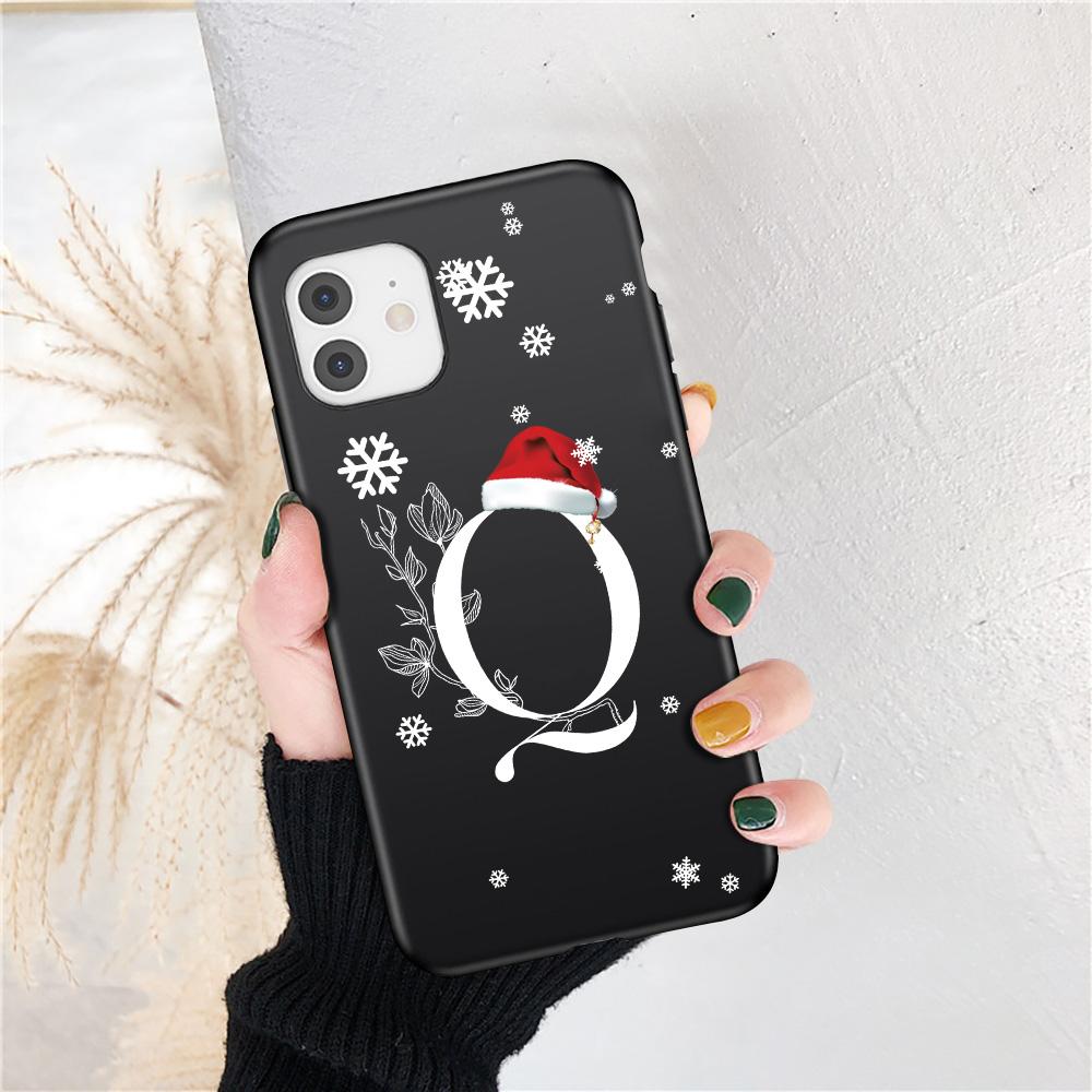 Vánoční dárek Art White Letter A To Z Pouzdro pro iPhone 13 Mini 12 11 13 Pro Max X XS Max 7 8 Plus Cute Red Hat Shockproof Cover
