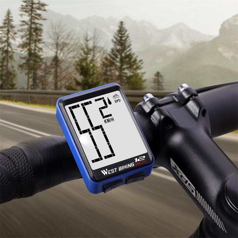 WEST BIKING Wireless Road Bike Computer Large Screen Bicycle Speedometer White Backlight Waterproof Odometer Cycling Stopwatch
