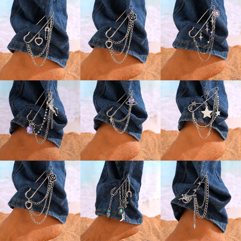 Punková střapcová brož Láska Motýl Řetízek Sponka na papír Víceprvkový Retro kalhotový řetízek Cool Hip-Hop Gotické brože Doplňky