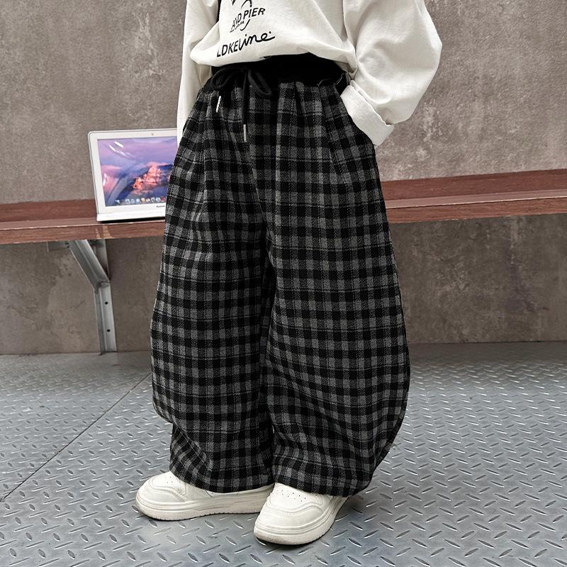 

Мальчиковые брюки свободного кроя в клетку в корейском стиле - Универсальные, модные длинные брюки на весну/осень для детей от маленького до среднего возраста (2025) 100 cm