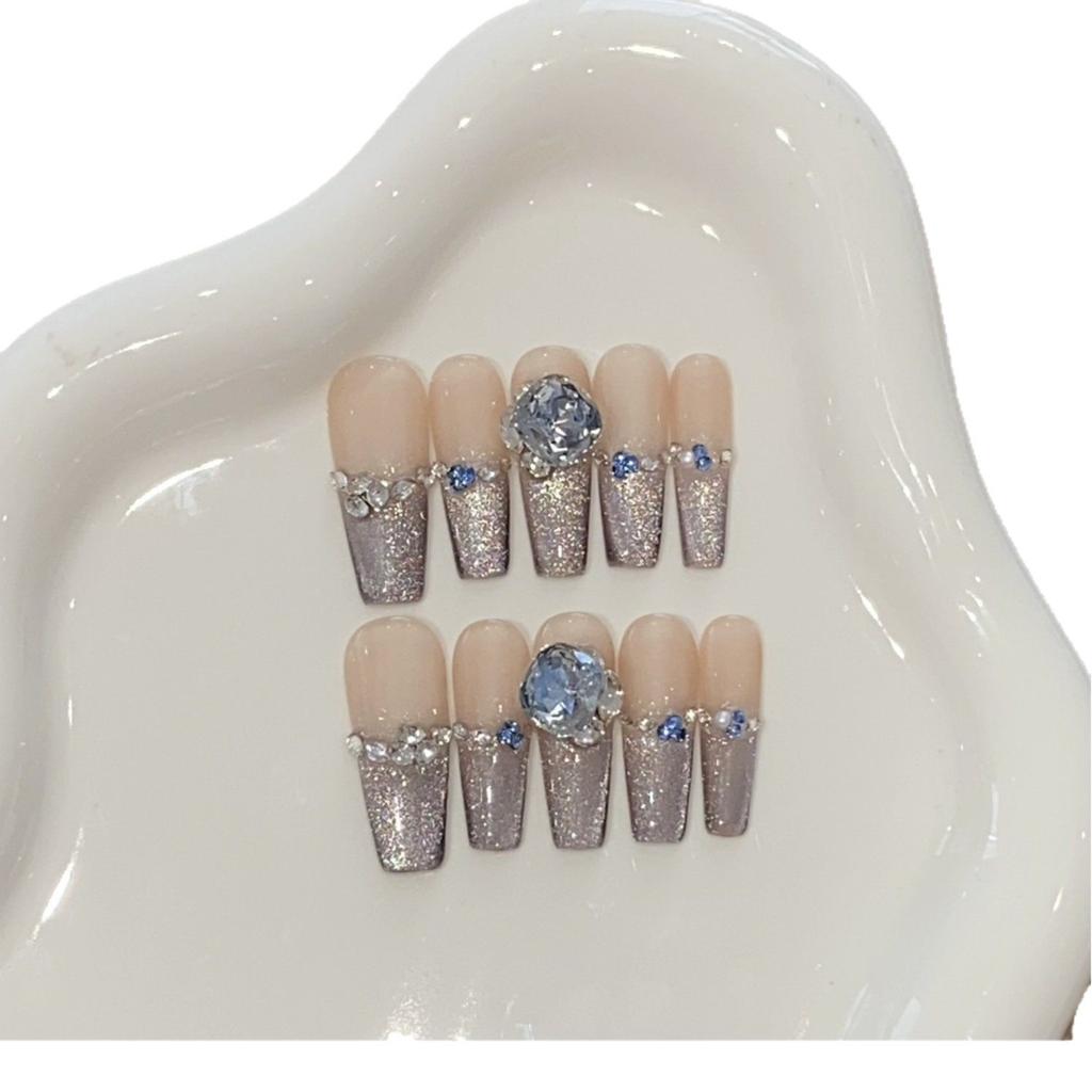 Pure Handmade Nude Color Gradient Gray Purple Cat Eye Small Broken Diamond Pile Square Diamond Manhattan Wear Armor