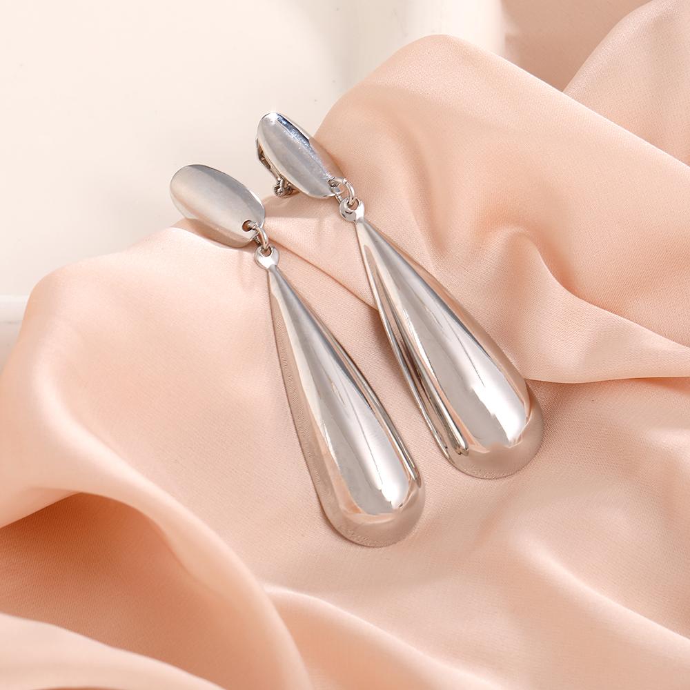 Vintage Metal Gold Silvery Color Chunky Water Drop Clip On Earrings  for Women Trendy Punk Earring Jewelry Accessories
