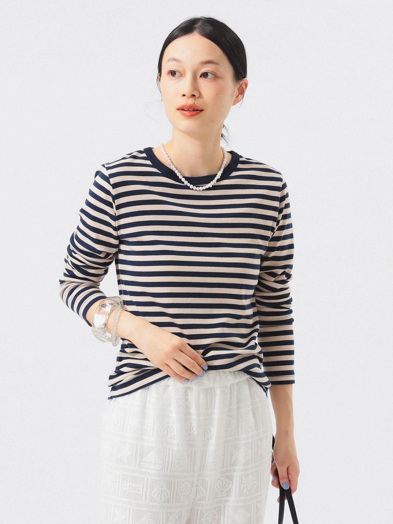 Beams Boy 1cm Gestreiftes Cut and Sewn Shirt in Einem 13140060654 Damen Beige/Marineblau, Größe,