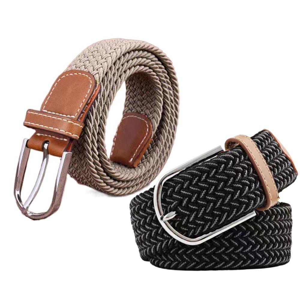 Multicolored Elastic Braided Belt No Hole Men's Waistband Durable Stretch Woven Belt  Women