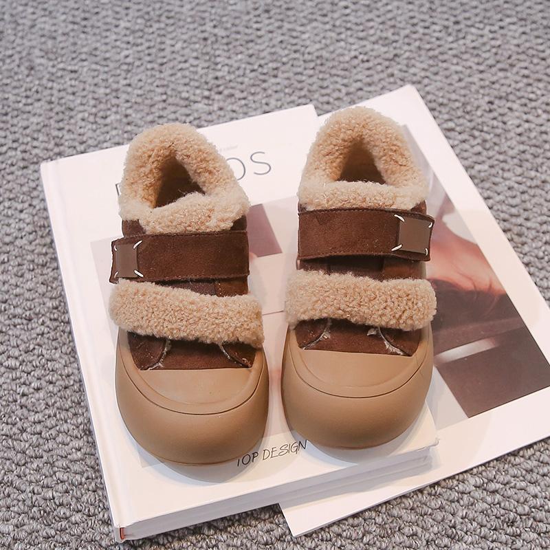 Winter New Children's Shoes Sanded Leather Soft Bottom Cookie Shoes Warm Thick Bottom Boys and Girls Cotton Shoes
