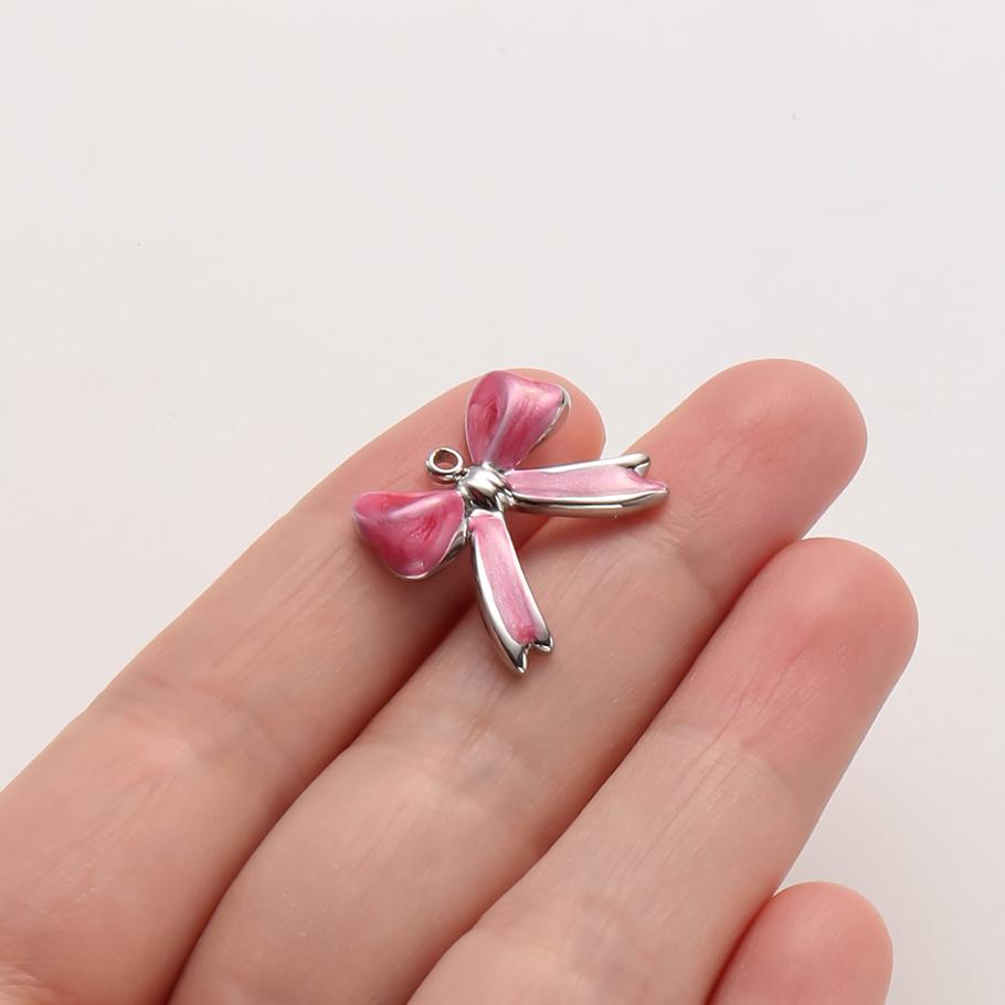 3pc Girl Pendant Hot Pink Oil Dripping Stainless Steel Plant Tree Flower Charm Pendants For Jewelry Making Supplies DIY Keychain