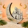 Decorazione Tavola Ramadan Falce di Luna Stella in Legno Ornamento Eid Mubarak Luce LED Segno Moschea Ramadan Kareem per Arredamento Casa Islamico