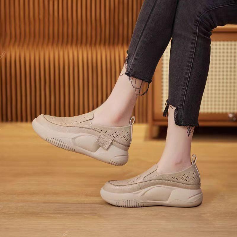 Round Toe Fitting Single Shoe and Soft Sole  New Summer Thick Sole Small White Shoes for Women Female Hollow Out Loafers