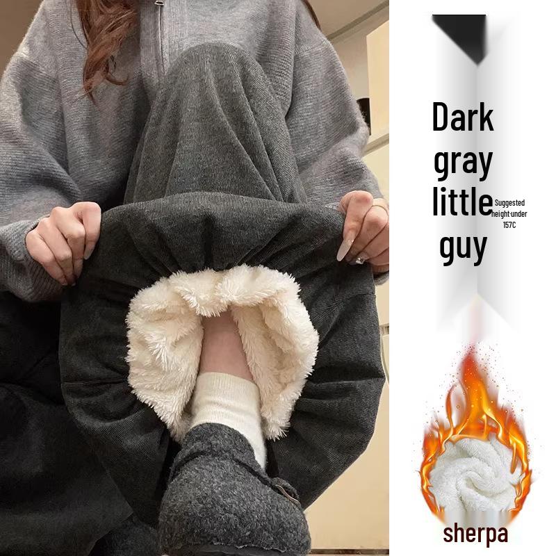 

Dark Grey Lambswool Wide-Leg Skirt Pants for Women - Autumn/Winter Plus Velvet Warm, Slimming, and Lazy Fit Collection Large