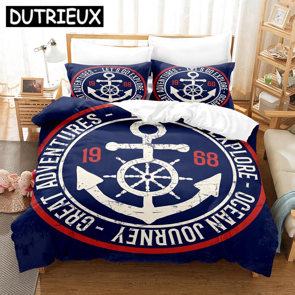 

3D Printed Marine - Style Anchor Bedding Set - Single/Twin/Full/Queen/King Sizes, Ideal for Adult & Kid Bedrooms (135x200cm)