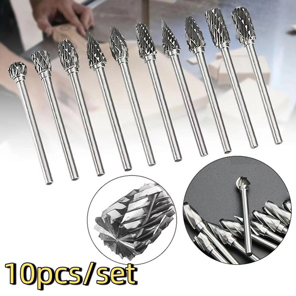 10pcs/set Hard Zinc Zinc Alloy Tungsten Carbide Burr 6mm Shank Drill Bit Rotary File Metal Engraving