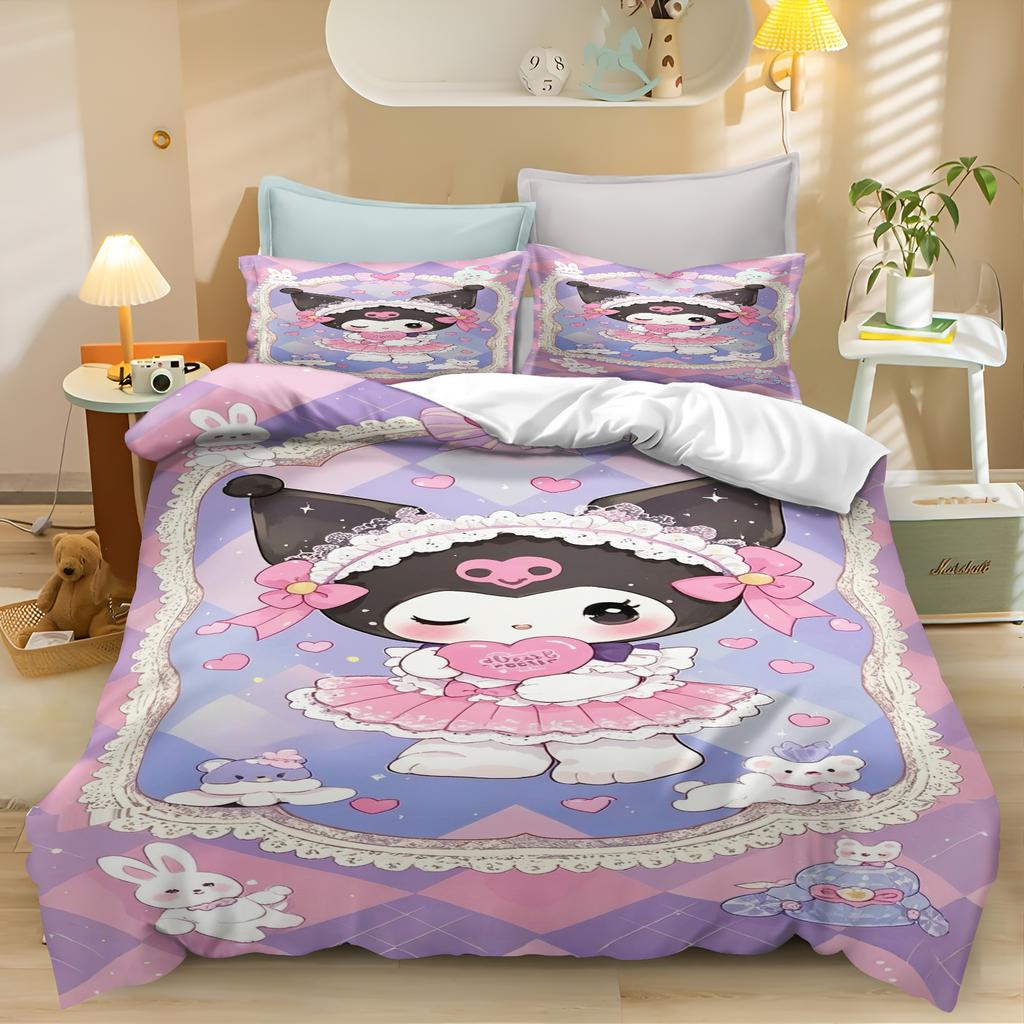 Kuromi Cartoon Bettbezug Rosa Lila Mädchen Geschenk Bettdecke Decke Wärme Kinderzimmer Bettwäsche