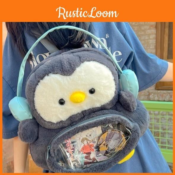 Theme Penguin Cartoon Plush Backpack Outdoor Large Capacity Itabag Transparent