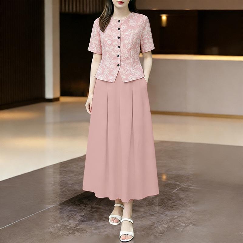 ZANZEA Women Short Sleeve Print Blouse and Long Skirts Summer Two Piece Suit Sets