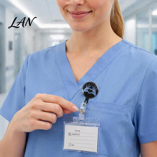 ID Card Holder Radiology Badge Reel, Retractable Skeleton with Clip, Chest Medical Student Skull Bones Patterns Name for Nurse Doctor Cards Clip