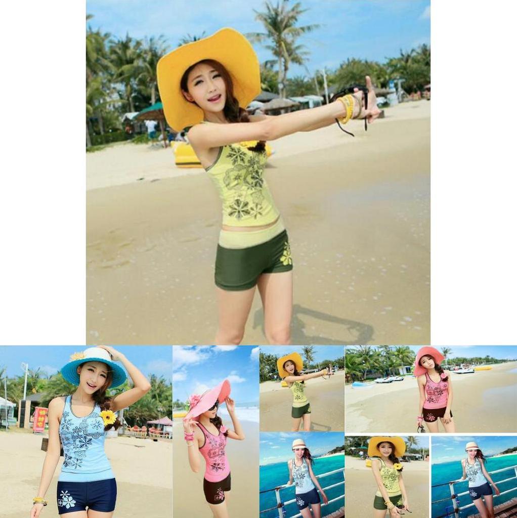 Vibrant Sexy Women Print Bra Tank Tops And Beach Sport Shorts Swimsuit Set