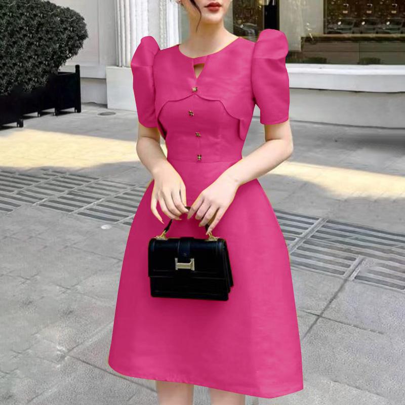 

ZANZEA Женское повседневное летнее платье с круглым вырезом и короткими рукавами для вечеринки 5XL темно-розовый