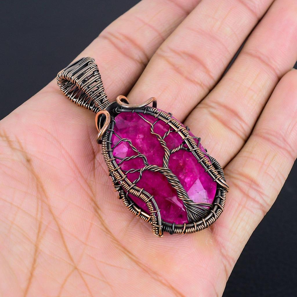 Ruby Pendant Gemstone Jewelry, 999 Copper Wire Wrapped Handmade Pendant, Latest Design Jewelry