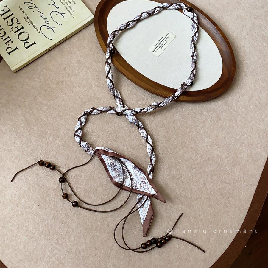 Korean Silk Scarf with Wooden Beads: Trendy, Versatile Waist Chain & Belt for Women
