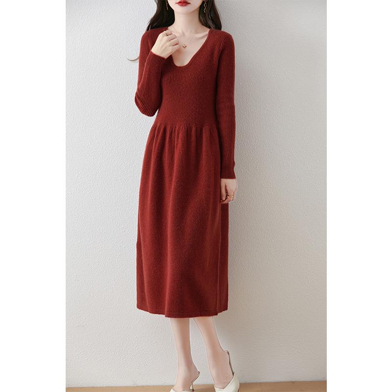 Women's Cashmere Dress Qinghe Cashmere 30% Cashmere 70% Wool Autumn and Winter Cashmere Skirt Soft and Warm