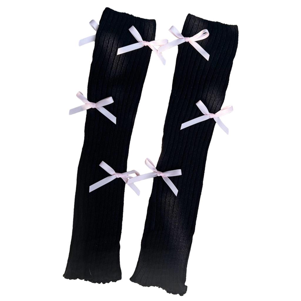 Japanese Ballet Style JK Girl Women Ribbed Knit Leg Warmer Sweet Small Bow Lettuce Hem Boot Cuffs Leg Cover Long Socks