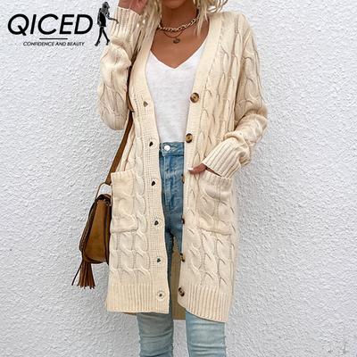 Knit Autumn and Winter Long Twist Sweater Women Button Cardigan S
