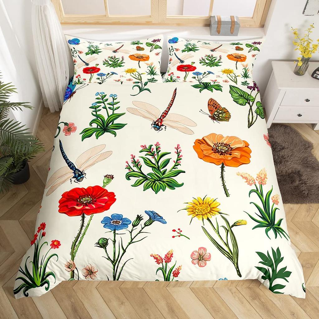Comforter Dragonfly Flowers Bedding Set Rustic Aesthetic Animal Dragonflies Farmhouse Comforter Gifts For Women Girls