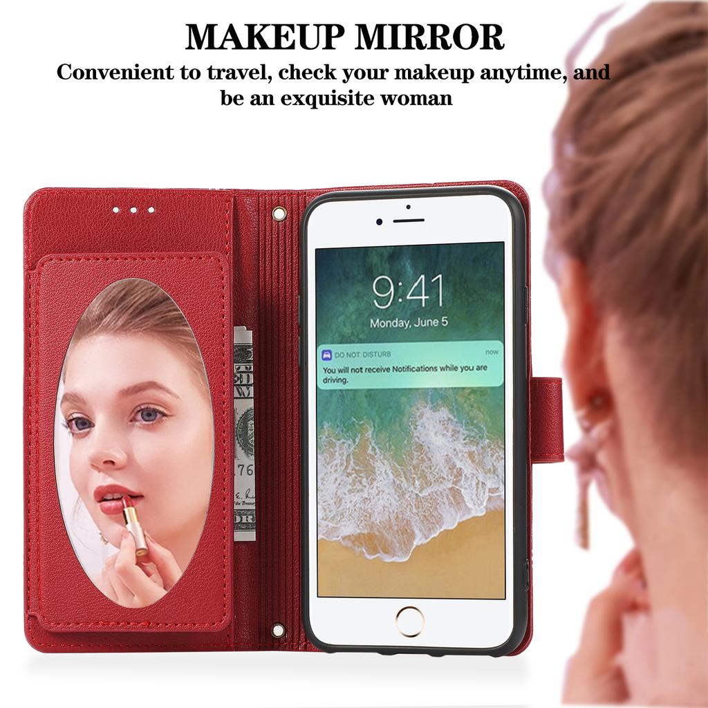 For iPhone SE (2022)/SE (2020)/7/8 4.7 inch Cell Phone Case PU Leather Wallet Cover with 2 Straps