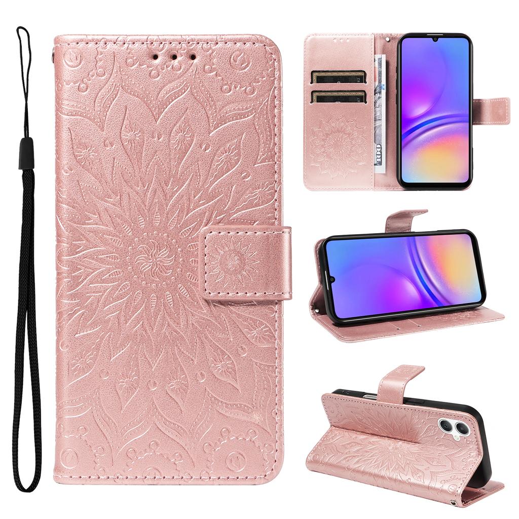 For Samsung Galaxy A07 4G/A06 5G/A06 4G Phone Case Sunflower Imprinted Leather Wallet Stand Cover with Strap