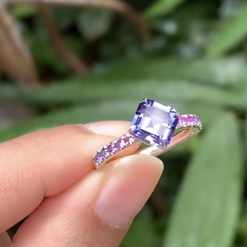 Atrakcyjne kwadratowe i okrągłe pierścionki w kolorze miedzi dla kobiet, pierścionki z fioletowym kamieniem, biżuteria, prezent na imprezę