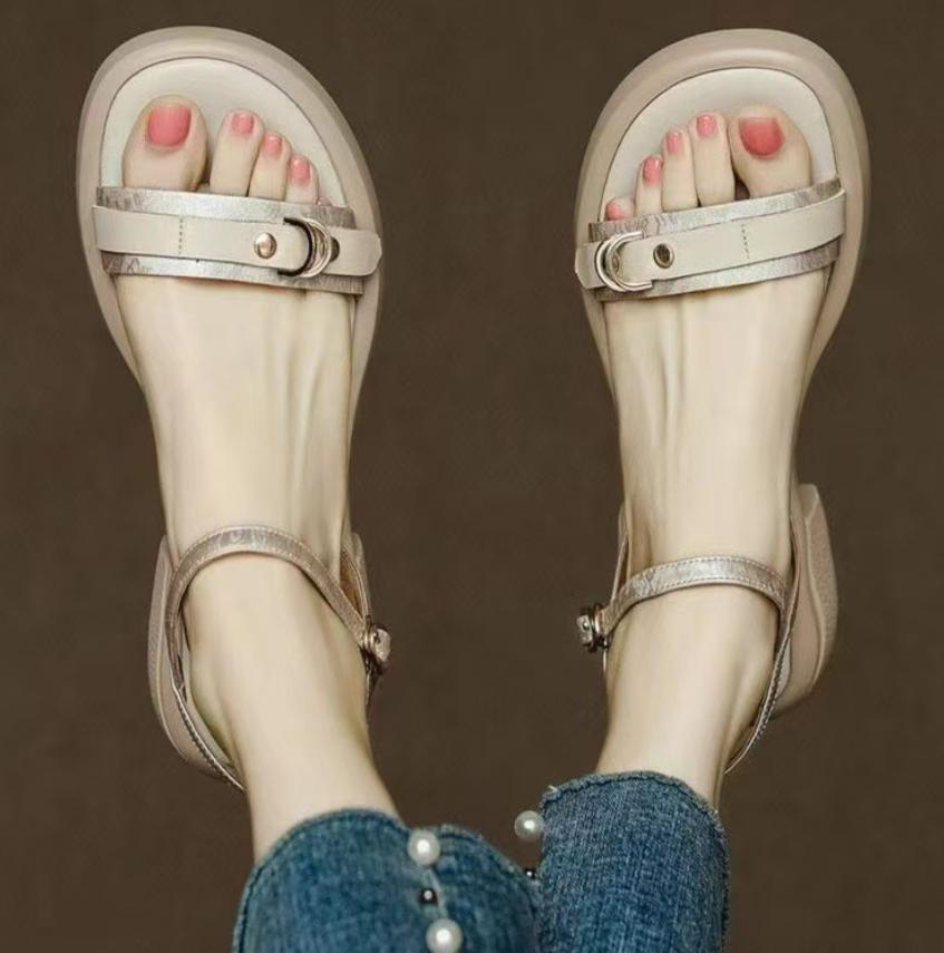 Summer Fashion New round head Stiletto Heel Shallow Mouth Breathable PU Comfortable Elegant Women's Shoes Sexy Sandals Slides