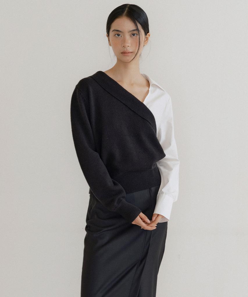 LUCIR ZU Asymmetric Collar Knit (Black)